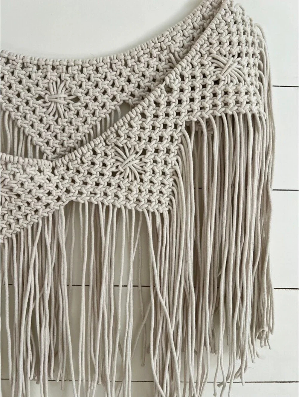 Boho Retro Macrame Fringe Wall Hanging Tapestry Beige/Cream 55